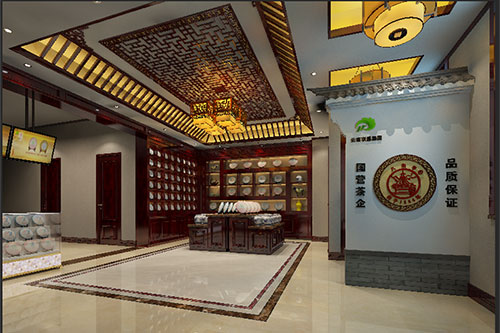 丽水古朴典雅的中式茶叶店大堂设计效果图